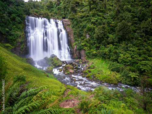 Beautiful view of Marokopa Falls in Te Anga, New Zealand photo