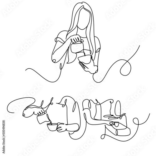 Coffee barista line drawing. Minimalist line art of man doing coffee