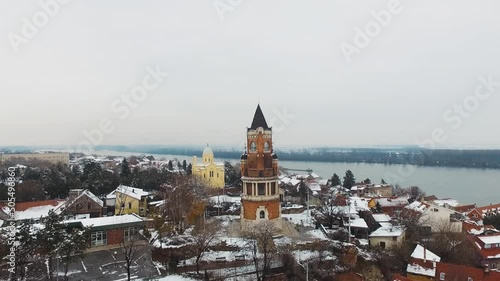 Aerial shot of Gardos tower in winter, Belgrade, Serbia photo