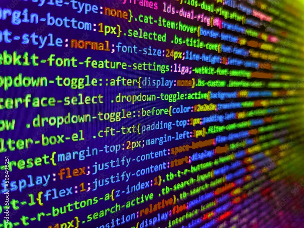 Coding css on mornitor at the office - for background or montage product. Vignette light and dark shadow dramatic effect. Front-end applications in the color concept Stock Photo | Adobe Stock Coding css on mornitor at the office - for background or montage product. Vignette light and dark shadow dramatic effect. Front-end applications in the color concept Stock Photo | Adobe Stock