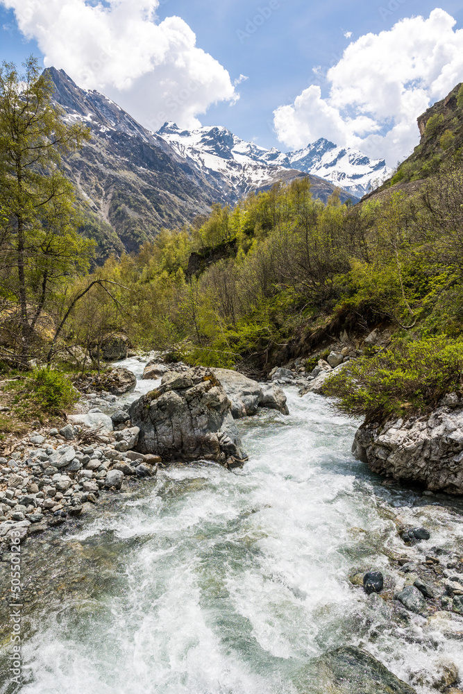 Torrent près du Refuge du Gioberney au printemps dans la Vallée du Valgaudemar Torrent près du Refuge du Gioberney au printemps dans la Vallée du Valgaudemar