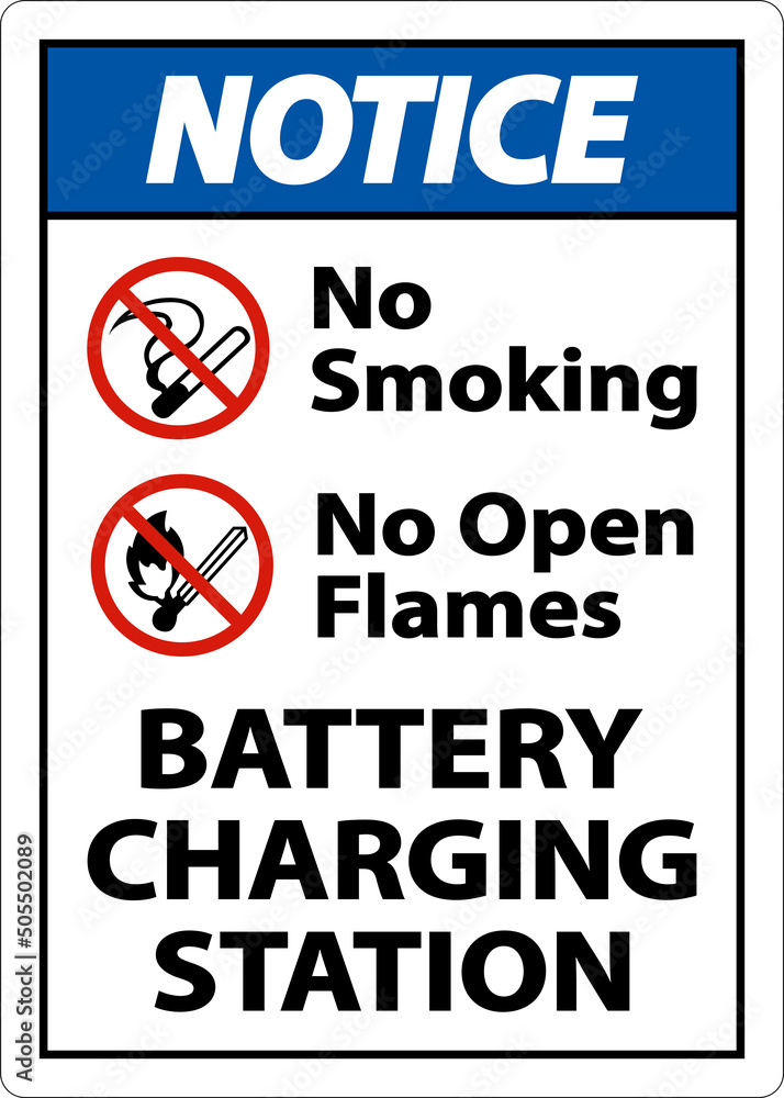 Notice Battery Charging No Smoking Sign On White Background