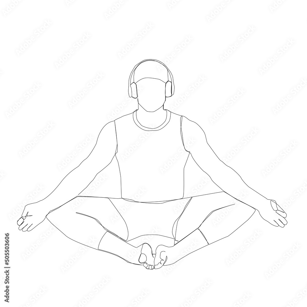 Continuous line art or one line drawing of man doing exercise in yoga pose. Sitting with cross leg. Yoga lotus pose. Young male practice yoga for meditation. Illustration of person on meditation. Continuous line art or one line drawing of man doing exercise in yoga pose. Sitting with cross leg. Yoga lotus pose. Young male practice yoga for meditation. Illustration of person on meditation.
