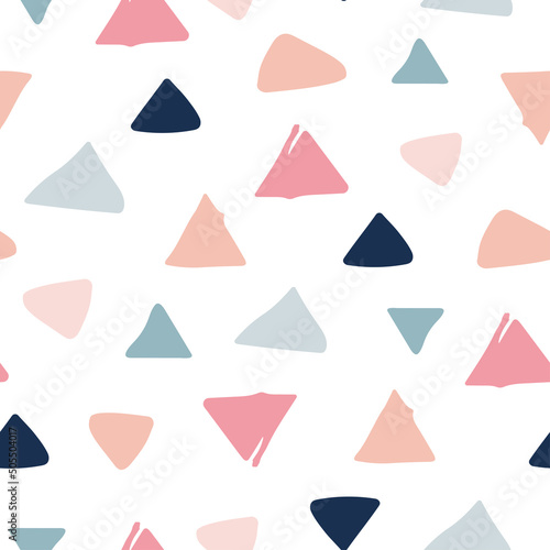 Seamless pastel geometric pattern of triangles by hand