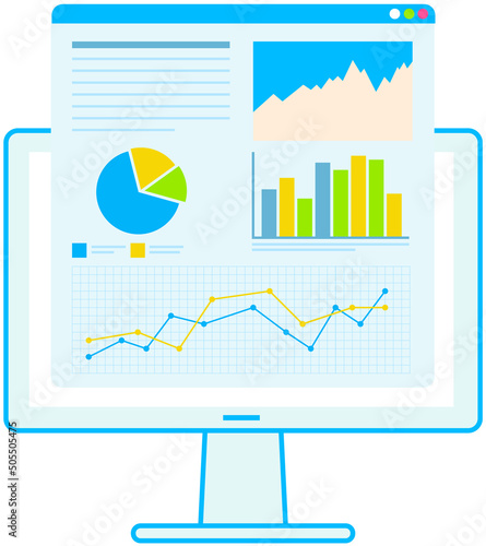 Financial accounting report on screen. Business process diagram on monitor. Data analysis, audit, project management, marketing research concept. Computer program for business analytics and statistics