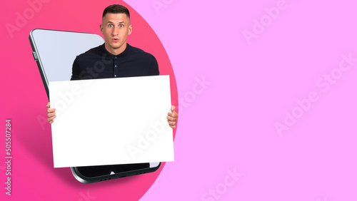 Man with banner. Social med...