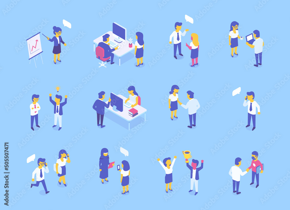 Teamwork. Isometric Business people flat vector characters