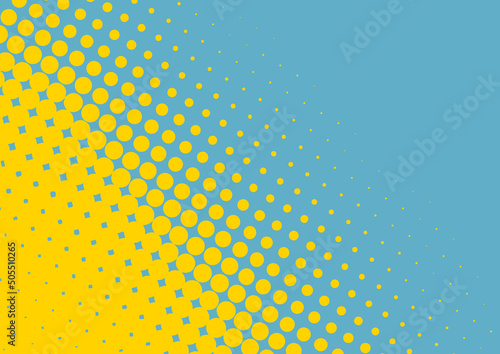 Yellow and blue dotted pop art background in retro comics style, vector