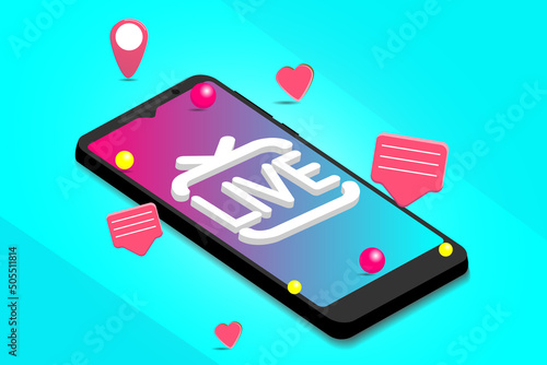 Smartphone with modern trendy color style of popular social network. 3d vector. Social networks and technologies.