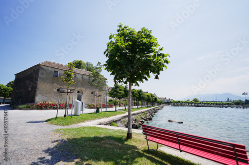 Park and promenade of Town Rapperswil-Jona on Lake Zurich, Switzerland. photo