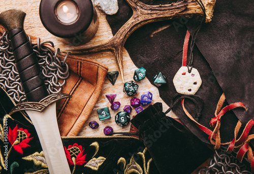 Konstfotografi Fantasy role play board game still life concept