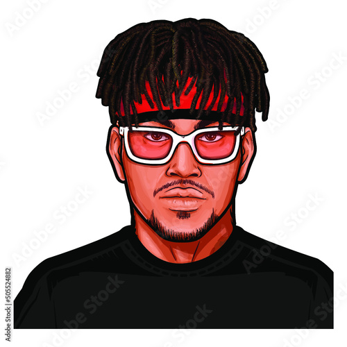 Handsome man in black shirt with white sunglasses dreadlocks and beard vector illustration black in GTA Style
