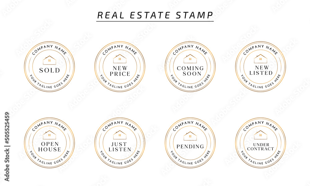 Real estate logo template with golden creative style premium Badges for Realtor Logo Sold Vector