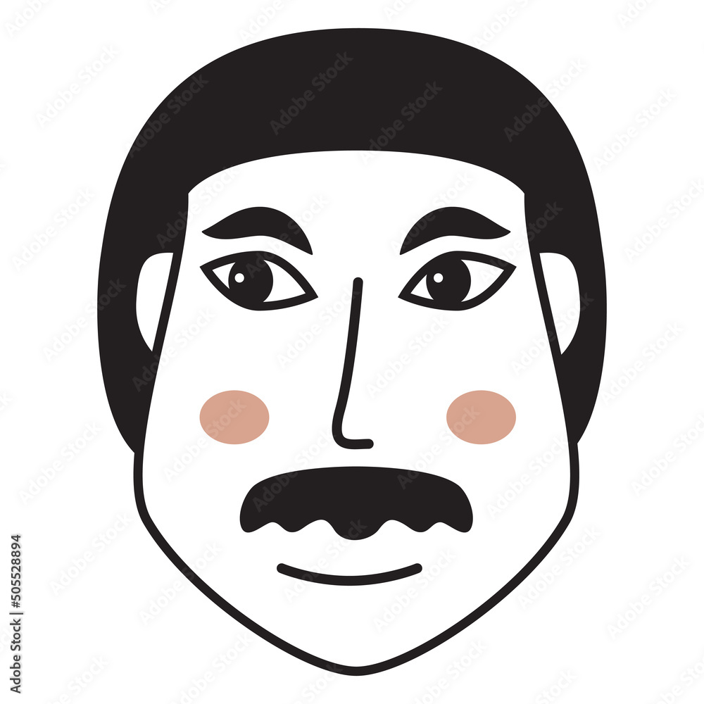 Doodle man face.Hand-drawn line people. Asian man with a mustache.Avatar face.Isolated on white background. Outline vector illustration. Doodle man face.Hand-drawn line people. Asian man with a mustache.Avatar face.Isolated on white background. Outline vector illustration.