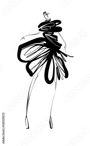 Fashion girls sketch stylized silhouettes. Monochrome illustration in hand drawn style. Fashion illustration.