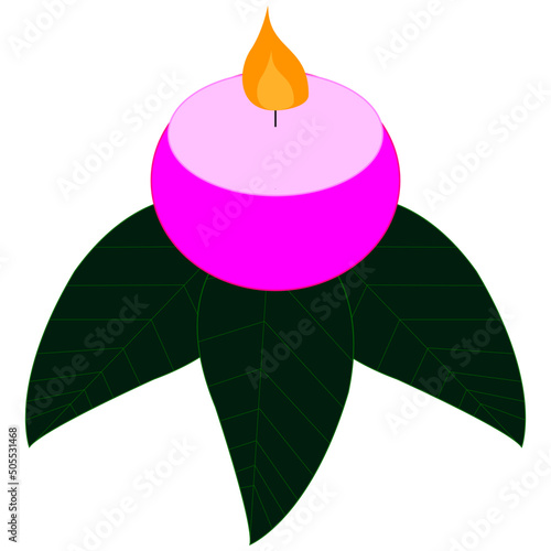 Une chandelle sur 3 feuille verte