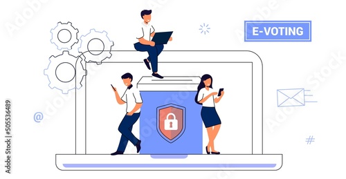 E-voting concept Survey vote online Election and voting Citizens choice duty referendum Democratic as government form speech freedom Politic ballot various options decision Flat vector illustration