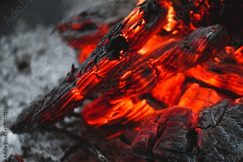 Glowing embers of a fire