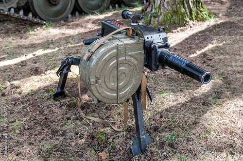 Machine automatic grenade launcher AGS-17 close-up. Automatic grenade launcher on fighting position