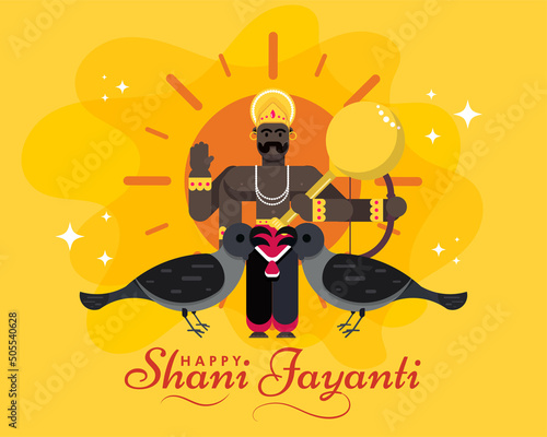 Happy shani jayanti diwas hindu festival celebration greeting wishes poster crow vector photo