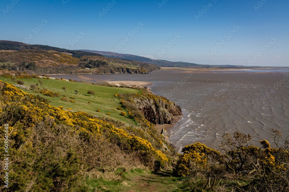 View from the coastal path along the Solway coast.  Sandyhills beach, Dumfries and Galloway, Scotland.