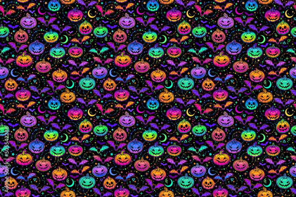 jpg seamless pattern of bright multicolored haloween pumpkins and bats jpg seamless pattern of bright multicolored haloween pumpkins and bats