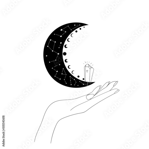 Hands and moon. 