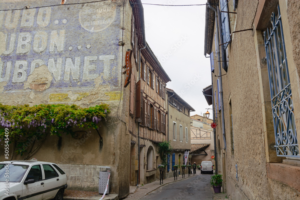 Veiw at the medieval street in the in Lautrec, France