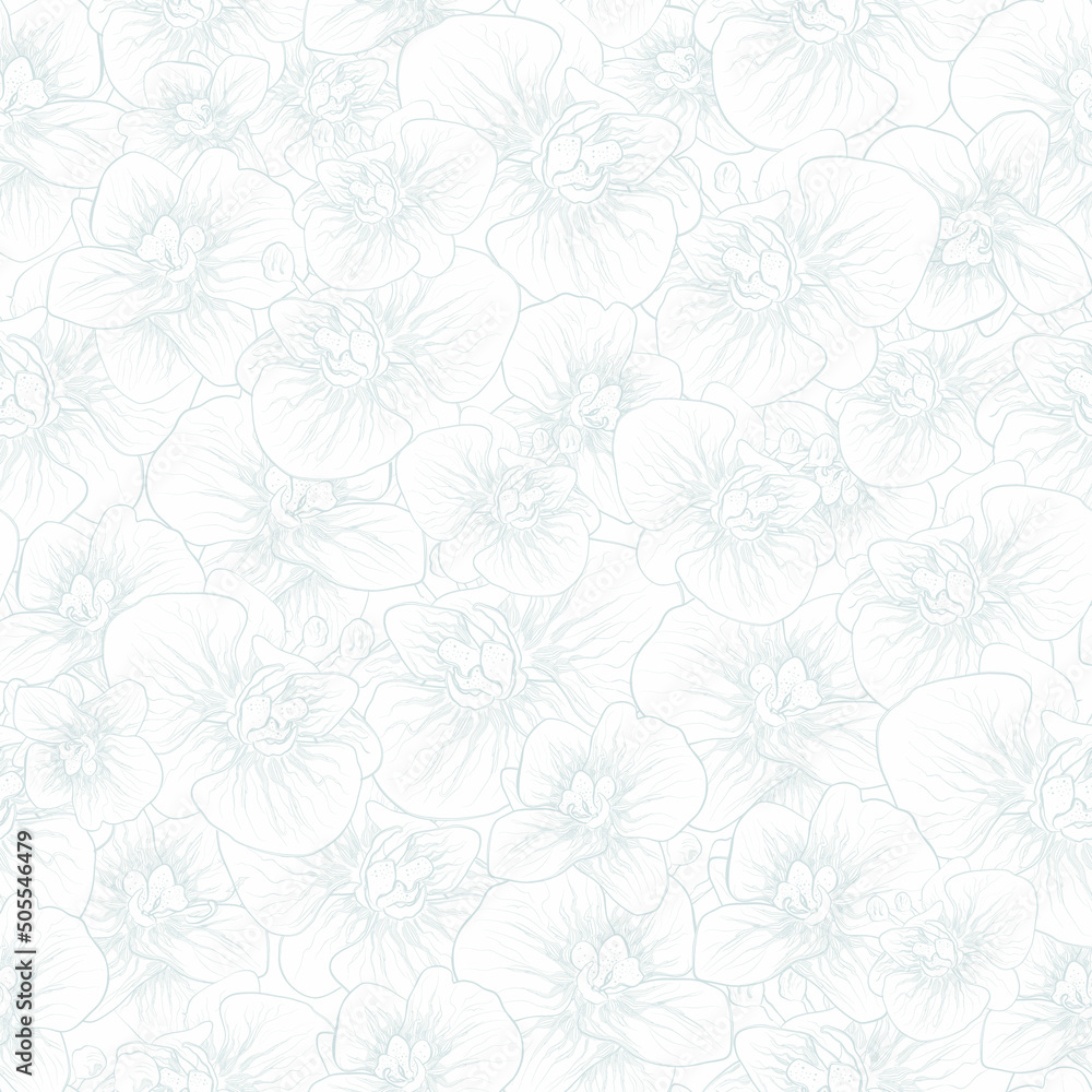 custom made wallpaper toronto digitalFloral, seamless botanica pattern, orchid flower isolated, modern monochrome, wallpaper. hand-drawn illustration for textiles in a minimalist style. art drawing for print wrapping paper. Vector.