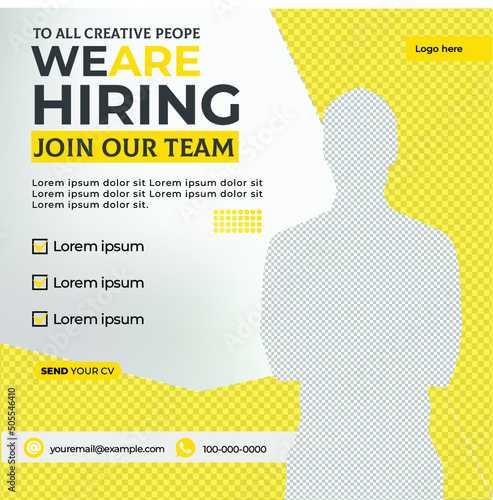 We are hiring job post vacancy for social media post design or advertisement banner photo