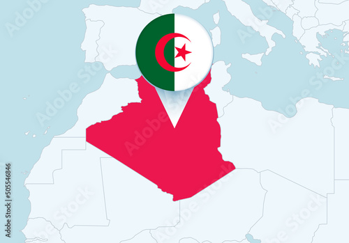 Africa with selected Algeria map and Algeria flag icon.
