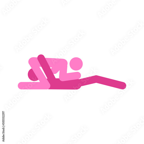 Cartoon sex pose of lesbians, two girls. Erotic style passion concept flat design. Kamasutra, schematic positions for making love. pink, lgbt women love each other