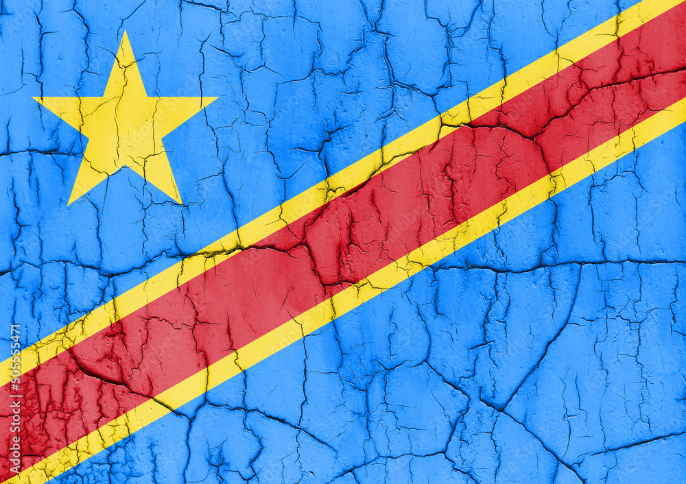 Textured photo of the flag of Democratic Republic of the Congo with cracks.
