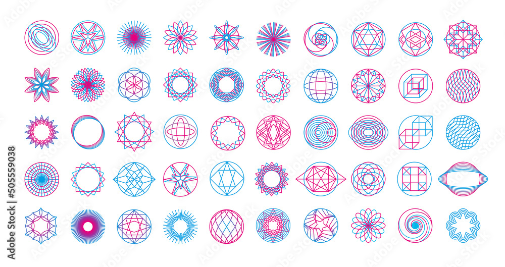 Set of geometric linear shapes. Simple graphic icons in a modern style isolated on a white background. Abstract decorative symbols for logos, posters and cards. Digital minimalist pattern. Set of geometric linear shapes. Simple graphic icons in a modern style isolated on a white background. Abstract decorative symbols for logos, posters and cards. Digital minimalist pattern.