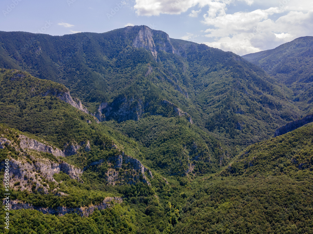 Aerial view of Rhodopes near The Red Wall peak, Bulgaria