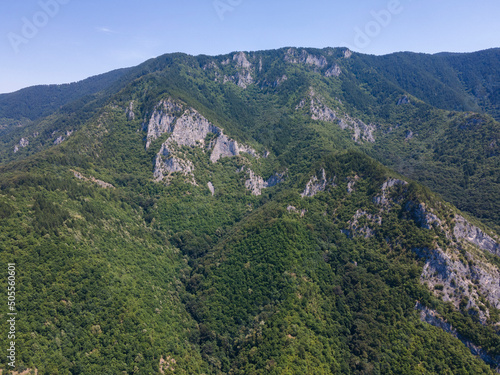 Aerial view of Rhodopes near The Red Wall peak, Bulgaria photo