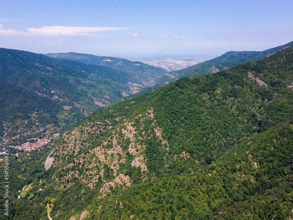 Aerial view of Rhodopes near The Red Wall peak, Bulgaria Aerial view of Rhodopes near The Red Wall peak, Bulgaria