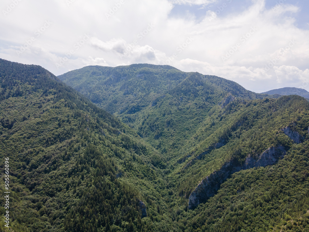 Aerial view of Rhodopes near The Red Wall peak, Bulgaria Aerial view of Rhodopes near The Red Wall peak, Bulgaria