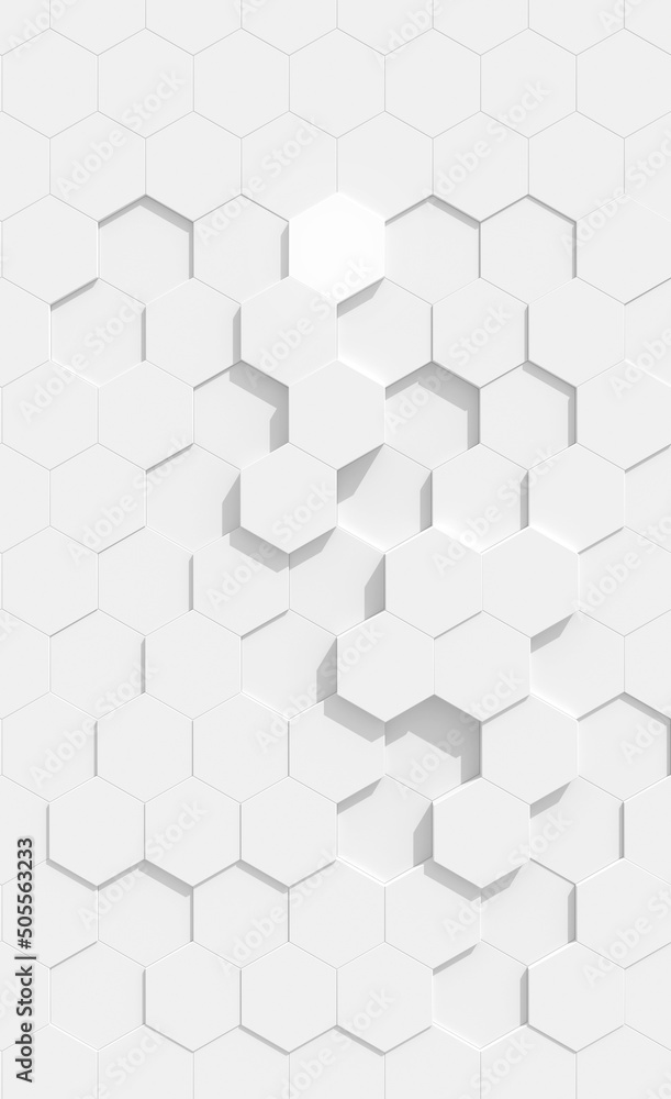 Abstract geometric background. White background with hexagonal shapes. Illustration 3d.