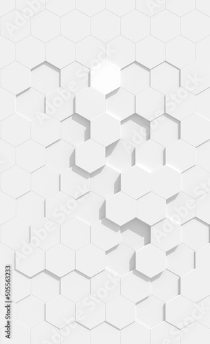Abstract geometric background. White background with hexagonal shapes. Illustration 3d.