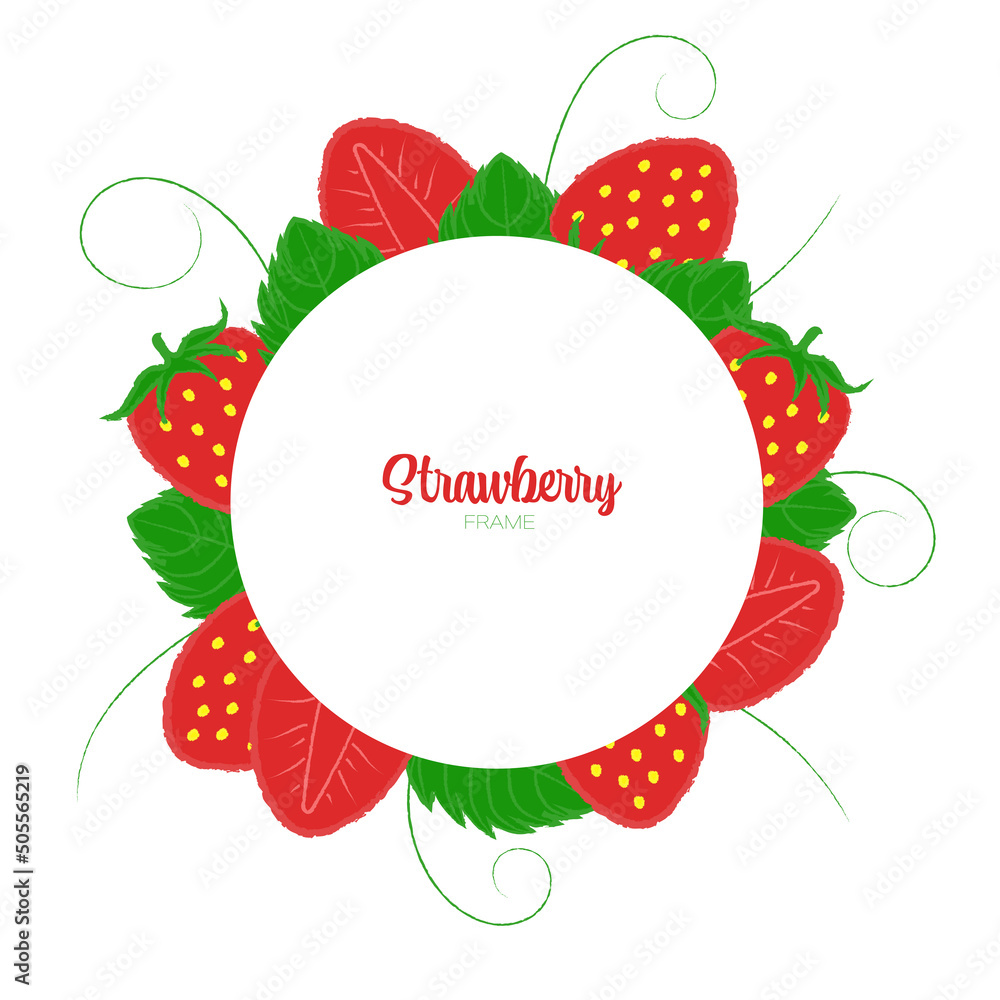 Decorative Vector Frame of Juicy Fresh Strawberries and Leaves
