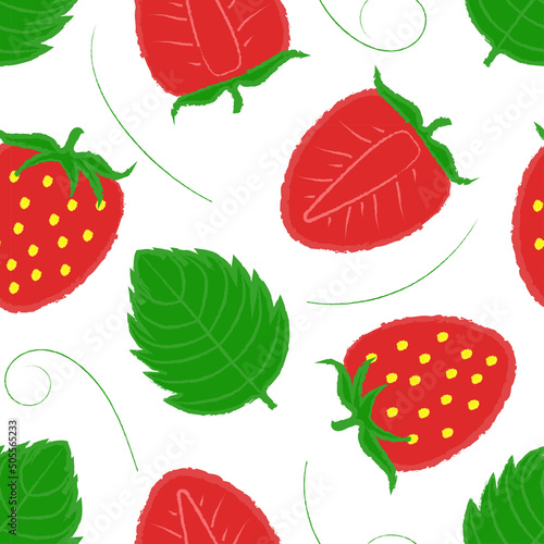 Decorative Vector Seamless Pattern With Strawberries and Leaves. Perfect for Textile and Gift Paper