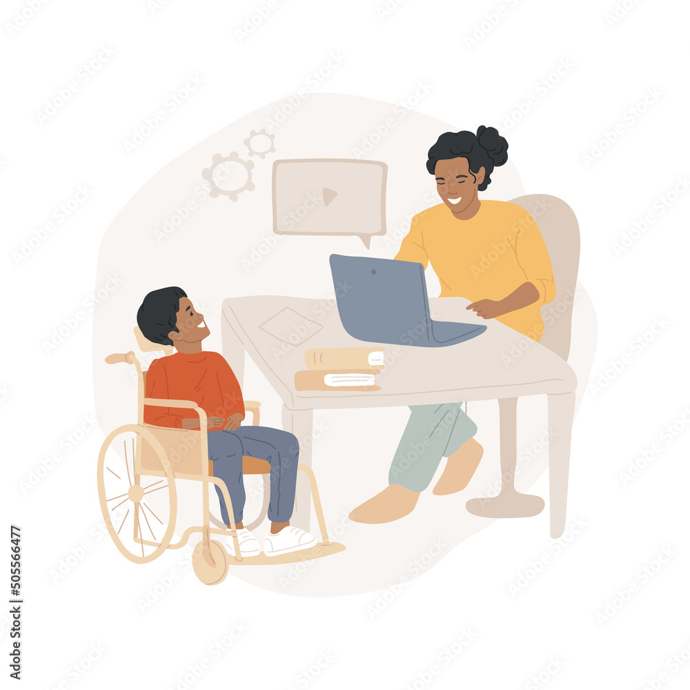 Online tutorial isolated cartoon vector illustration. Webinar for parents with disabled children, online training, information center, kids with disability, video tutorial vector cartoon.