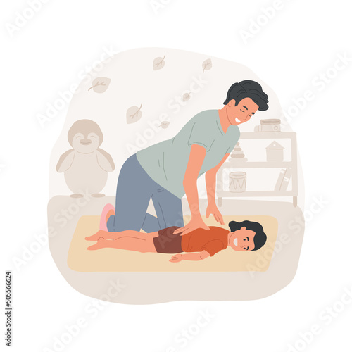 Massage isolated cartoon vector illustration. Therapy for children with disorder, rehabilitation program, massage for kids with disability, inclusive daycare center vector cartoon.