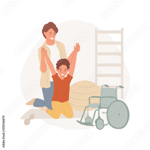 Physical exercise isolated cartoon vector illustration. Rehabilitation facility for disabled children, inclusive gym for kids, motor exercise, physical activity, daycare center vector cartoon.