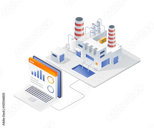 Isometric flat atsi concept. industrial vactory analysis computer photo