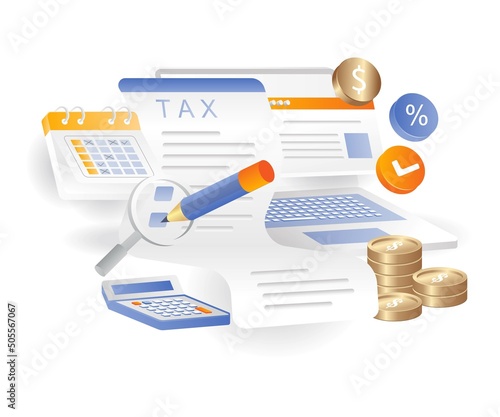 Flat isometric illustration concept. monthly tax payment sheet