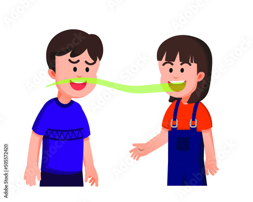 boy feels uncomfortable with the smell of his friend's mouth while talking