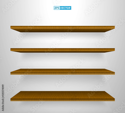 Fototapeta Naklejka Na Ścianę i Meble -  set of realistic wooden wall shelves isolated. eps vector