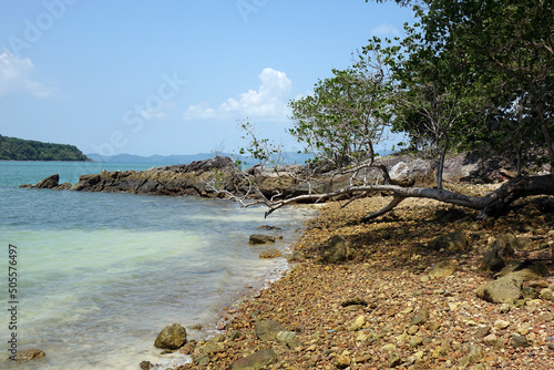 Beautiful seascape of Naka Noi island, Phuket Thailand. Background for summer vacation, selective focus with copy space